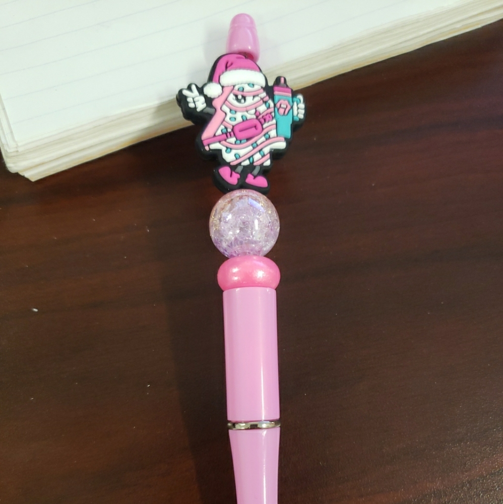 New Handmade Christmas Little Debbie Pink Christmas Tree Focal Bead Beaded Pen